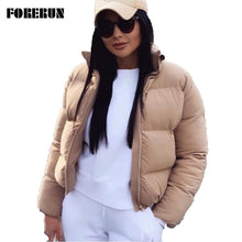 Load image into Gallery viewer, FORERUN Fashion Bubble Coat Solid Standard Collar Oversized Short Jacket Winter Autumn Female Puffer Jacket Parkas Mujer 2019