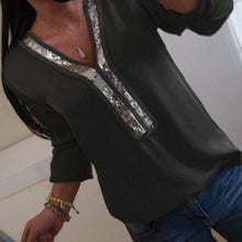 Load image into Gallery viewer, Fashion Women Ladies Long Sleeve Loose Blouse Summer V-Neck Casual Shirts Tops Clothing Sequined Solid Casual Soft Clothes
