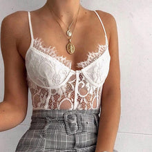 Load image into Gallery viewer, Lace Bodysuit for Women Sexy Sling V-Neck Sleeveless Backless Solid Color Bodysuits Ladies Slim Streetwear Bodysuits