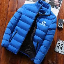 Load image into Gallery viewer, 2019 Men Casual Hooded Parka Salomon Printed Winter Men Fashion Patchwork Cotton Slim Fit Coat Thick Warm Homme's Zipper Jacket