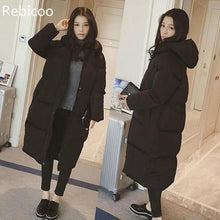 Load image into Gallery viewer, Female Coat Over The Knee Long Thick Padded Hat Coat Cotton Coat Female Student Jacket   Winter Jacket Women thick Coat