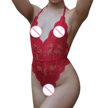 Load image into Gallery viewer, Women Sexy Backless Lace Onesies Halter Temptation Perspective Sleeveless Jumpsuit Deep-V One-piece  Neck Bodysuit new