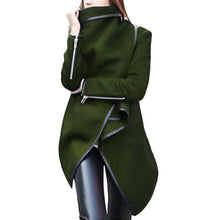 Load image into Gallery viewer, Woman Jackets Winter 2019 Feminine Coat Warm Irregular Bow Zippers Sleeve Long Warm Coat Wool Jacket Parka Windbreaker Plus Size