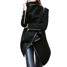 Load image into Gallery viewer, Woman Jackets Winter 2019 Feminine Coat Warm Irregular Bow Zippers Sleeve Long Warm Coat Wool Jacket Parka Windbreaker Plus Size