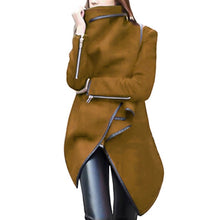 Load image into Gallery viewer, Woman Jackets Winter 2019 Feminine Coat Warm Irregular Bow Zippers Sleeve Long Warm Coat Wool Jacket Parka Windbreaker Plus Size