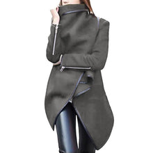 Load image into Gallery viewer, Woman Jackets Winter 2019 Feminine Coat Warm Irregular Bow Zippers Sleeve Long Warm Coat Wool Jacket Parka Windbreaker Plus Size