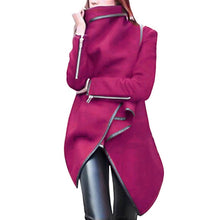 Load image into Gallery viewer, Woman Jackets Winter 2019 Feminine Coat Warm Irregular Bow Zippers Sleeve Long Warm Coat Wool Jacket Parka Windbreaker Plus Size
