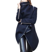 Load image into Gallery viewer, Woman Jackets Winter 2019 Feminine Coat Warm Irregular Bow Zippers Sleeve Long Warm Coat Wool Jacket Parka Windbreaker Plus Size