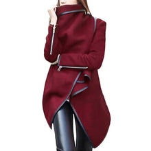 Load image into Gallery viewer, Woman Jackets Winter 2019 Feminine Coat Warm Irregular Bow Zippers Sleeve Long Warm Coat Wool Jacket Parka Windbreaker Plus Size