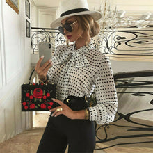 Load image into Gallery viewer, Goocheer French Style Women See-through Retro Grace Elegant Office Lady Long Sleeve Bandage Tops Sheer Mesh Polka Dot Blouse