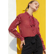 Load image into Gallery viewer, Only Plus Bowknot Flounce Hem Strip Blouse Autumn Spring V-Neck Long Sleeve Shirt Casual Shirt Female OL Blouse With Tessels