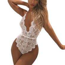 Load image into Gallery viewer, Women Sexy Backless Lace Onesies Halter Temptation Perspective Sleeveless Jumpsuit Deep-V One-piece  Neck Bodysuit new